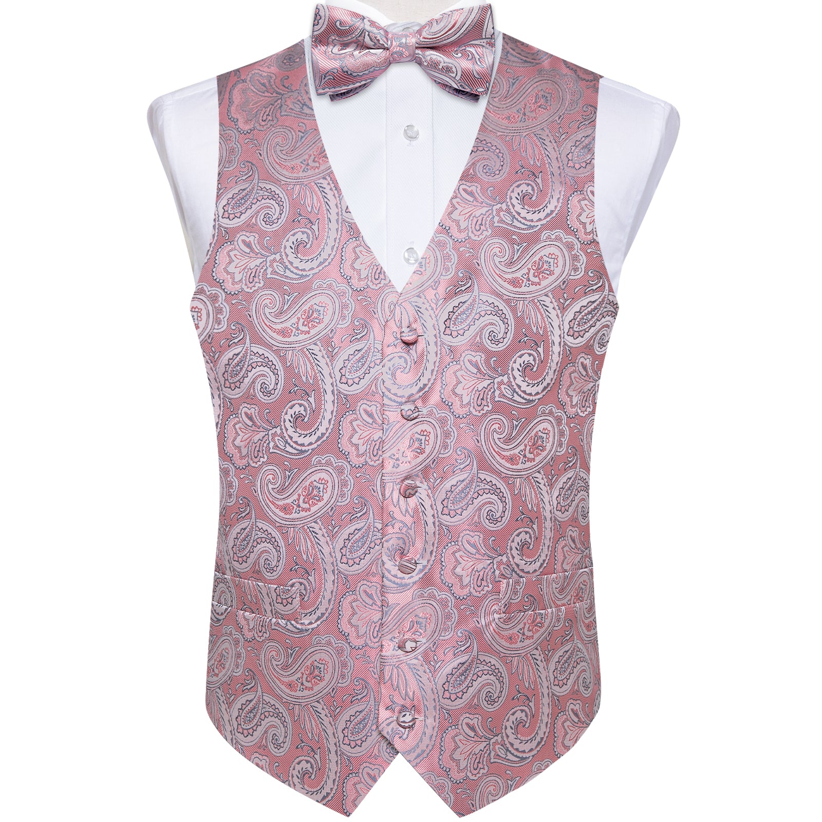 white and pink tuxedo vest