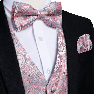 pink tux vest and bowtie pocket square cufflinks set
