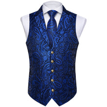 Navy Blue Paisley Silk Waistcoat Suit Vest Tie Bow Tie 