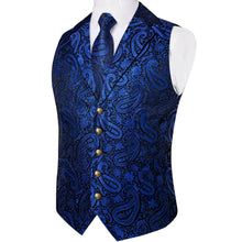 Navy Blue Paisley Silk Waistcoat Suit Vest Tie Set