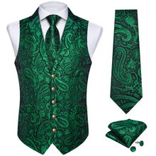 Dark Green Paisley Silk Waistcoat Suit Vest Tie 