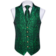 Dark Green Paisley Silk Waistcoat Suit Vest Tie Bow Tie