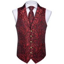  Dark Red Jacquard Paisley Silk Suit Vest Tie Bow Tie