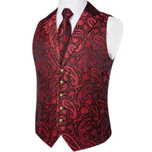  Dark Red Paisley Silk Waistcoat Suit Vest Tie Set