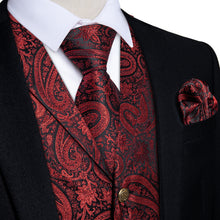  Dark Red Jacquard Paisley Silk Suit Vest Tie Bow Tie