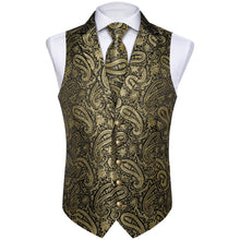 Gold Jacquard Paisley Silk Suit Vest Tie Bow Tie Set