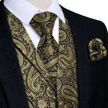 Gold Jacquard Paisley Silk Suit Vest Tie Bow Tie Set