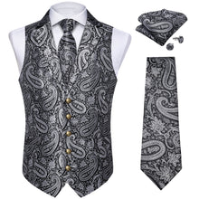 Silver Grey Paisley Silk Waistcoat Suit Vest Tie Set