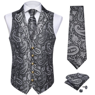 DiBanGu Silk Paisley Vest And Tie Set For Men Formal Waistcoat Regular Fit Lapel Dress Vest For Tuxedo Wedding Party - Product Details