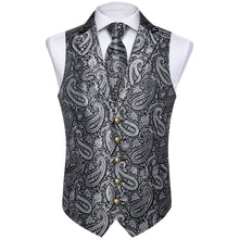 Silver Grey Paisley Silk Suit Vest Tie Bow Tie Set