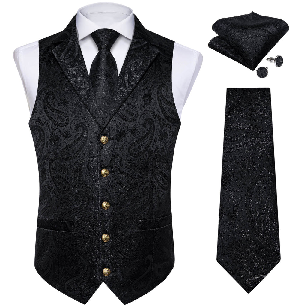DiBanGu Men's 6-Piece Paisley Vest & Tie Set - Formal Waistcoat With Bow Tie & Accessories