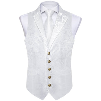  Ghost White Floral Silk Suit Vest Tie Bow Tie Set
