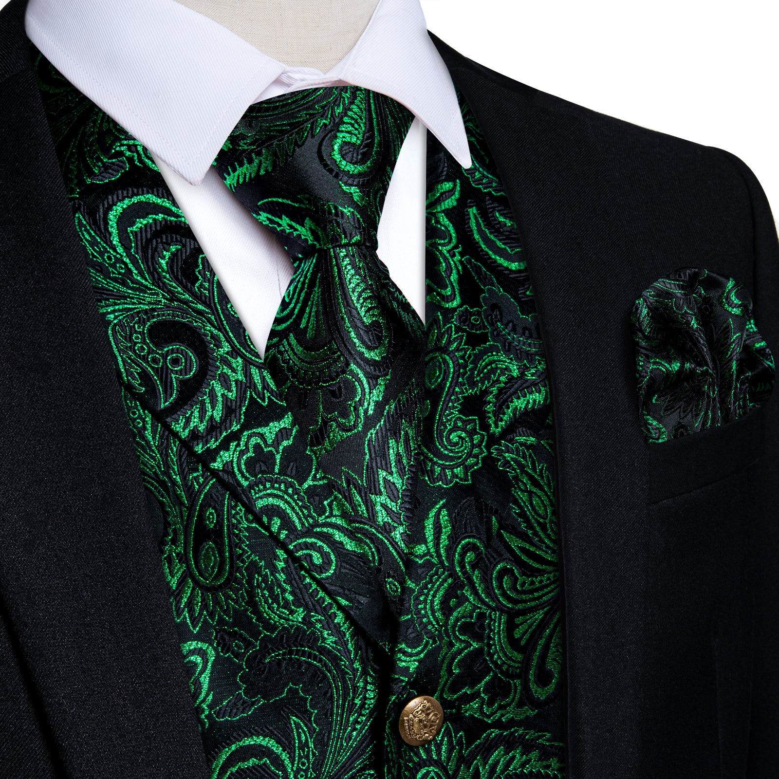 black green tie set and silk mens suit vest