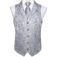 grey floral tie set with silk mens vest for suit