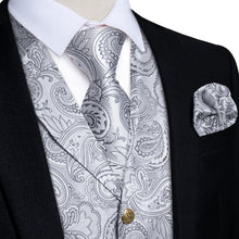 grey floral tie set with silk mens vest for suit