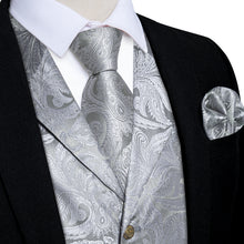 grey paisley silk vest tie set for mens suit