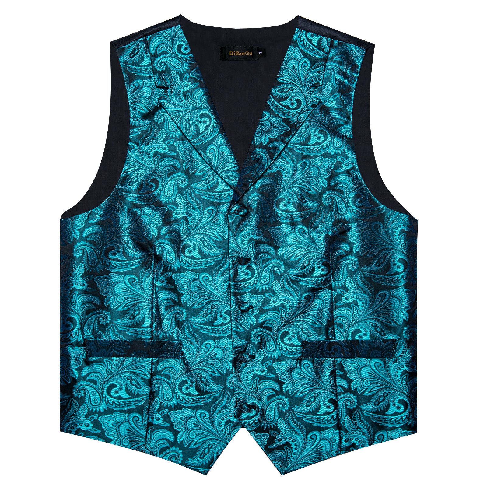 Teal blue paisley silk mens vest set for bussiness