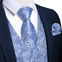 New Teal Floral Jacquard Silk Waistcoat Vest Tie Pocket Square Cufflinks Set