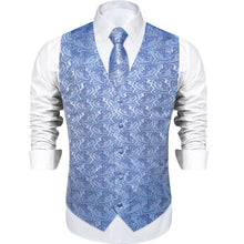 Teal Floral Jacquard Silk Waistcoat Vest Tie Pocket Square Cufflinks Set