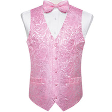 Pink Paisley Jacquard Silk Waistcoat Vest Bowtie Pocket Square Cufflinks Set