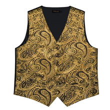 New Golden Paisley Jacquard Silk Waistcoat Vest Tie Pocket Square Cufflinks Set