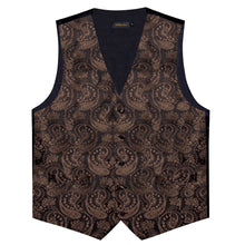 Black Golden Floral Jacquard Silk Waistcoat Vest Tie Pocket Square Cufflinks Set
