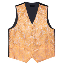 New Orange Floral Jacquard Silk Waistcoat Vest Tie Pocket Square Cufflinks Set