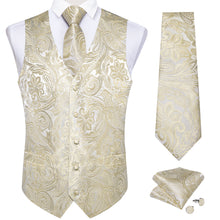 New Rose Golden Floral Jacquard Silk Waistcoat Vest Tie Pocket Square Cufflinks Set