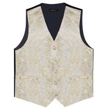 Rose Golden Floral Jacquard Silk Waistcoat Vest Tie Pocket Square Cufflinks Set
