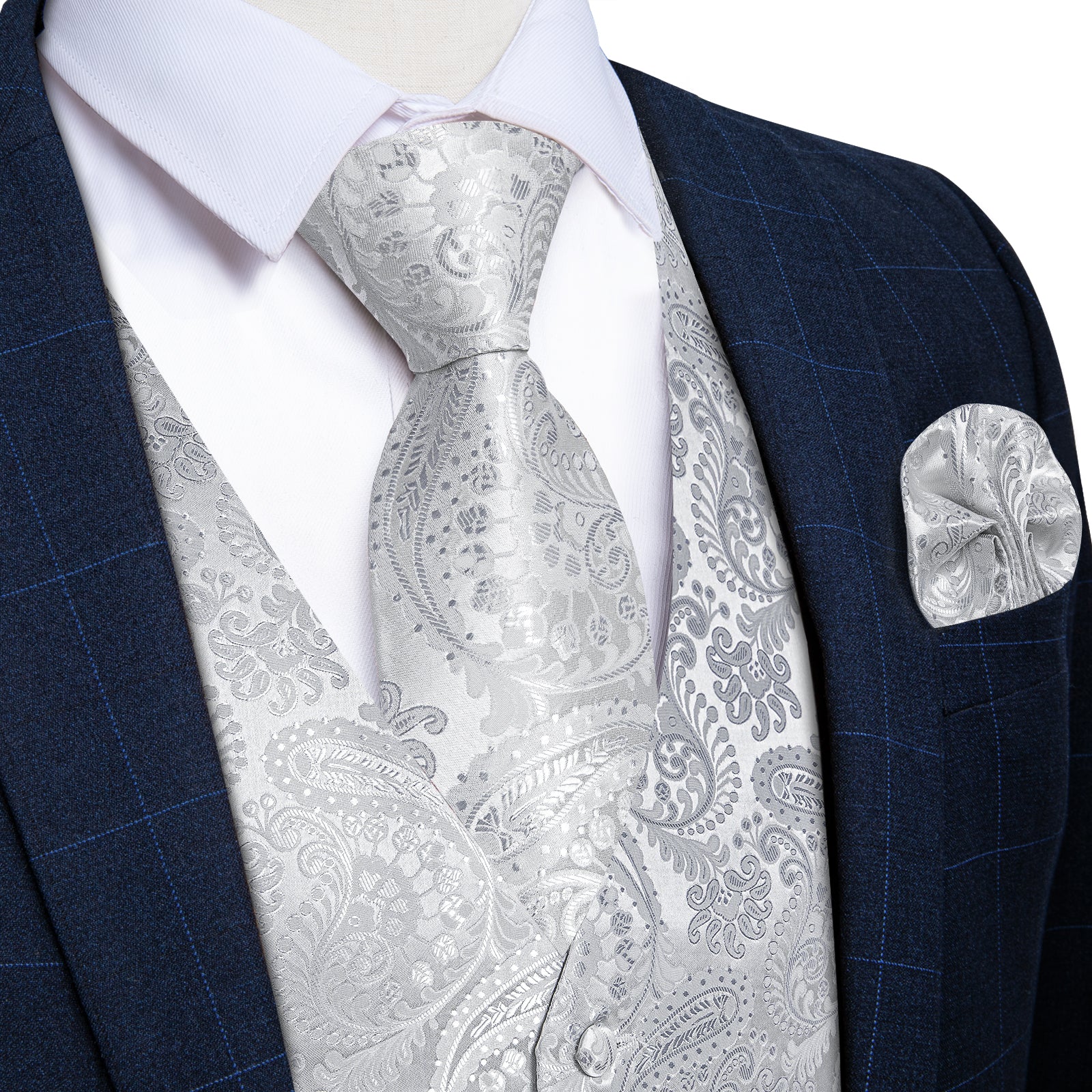 classic business silver grey paisley silk men's casual vest outfit