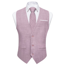 Pink Solid Jacquard V Neck Vest Neck Bow Tie Handkerchief Cufflinks Set