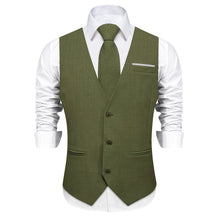 Green Solid Jacquard V Neck Vest Neck Bow Tie Handkerchief Cufflinks Set