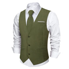 Green Solid Jacquard V Neck Vest Neck Bow Tie Handkerchief Cufflinks Set