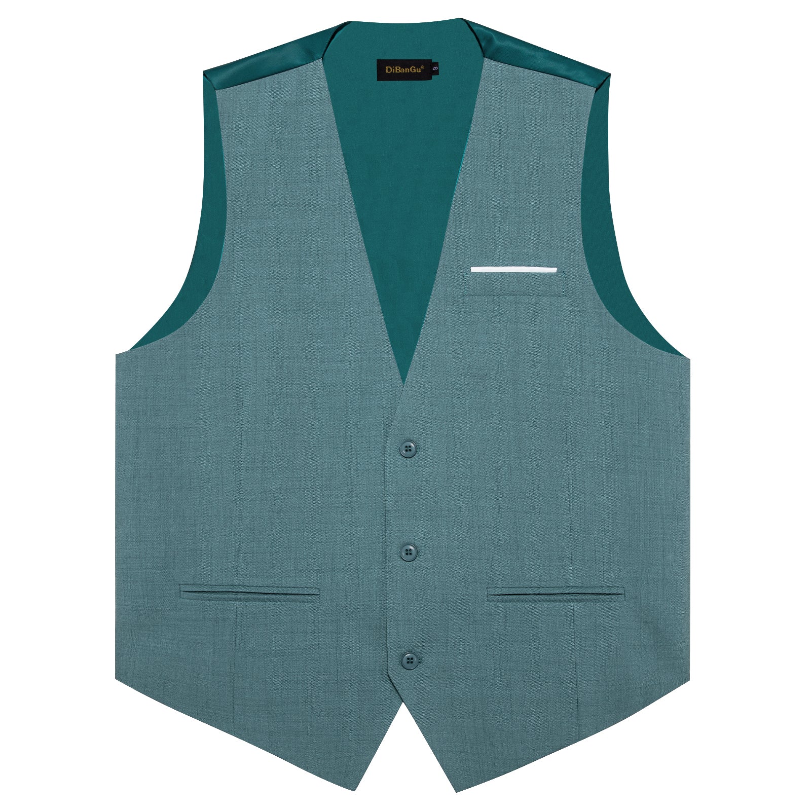 Lake Green Solid Jacquard V Neck Vest Neck Bow Tie Handkerchief Cufflinks Set