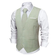 Green Solid V Neck Vest Neck Bow Tie Handkerchief Cufflinks Set