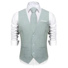 Light Green Solid Jacquard V Neck Vest Neck Bow Tie Handkerchief Cufflinks Set