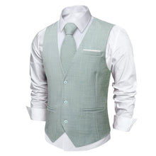 Light Green Solid Jacquard V Neck Vest Neck Bow Tie Handkerchief Cufflinks Set