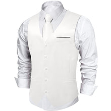 White Solid Satin Waistcoat Vest Tie Handkerchief Cufflinks Set