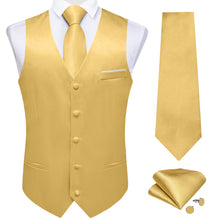 Goose Yellow Solid Satin Waistcoat Vest Tie Handkerchief Cufflinks Set