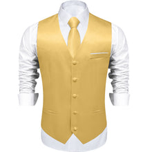 Goose Yellow Solid Satin Waistcoat Vest Tie Handkerchief Cufflinks Set