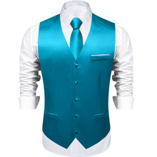 Light Blue Solid Satin Waistcoat Vest Tie Handkerchief Cufflinks Set