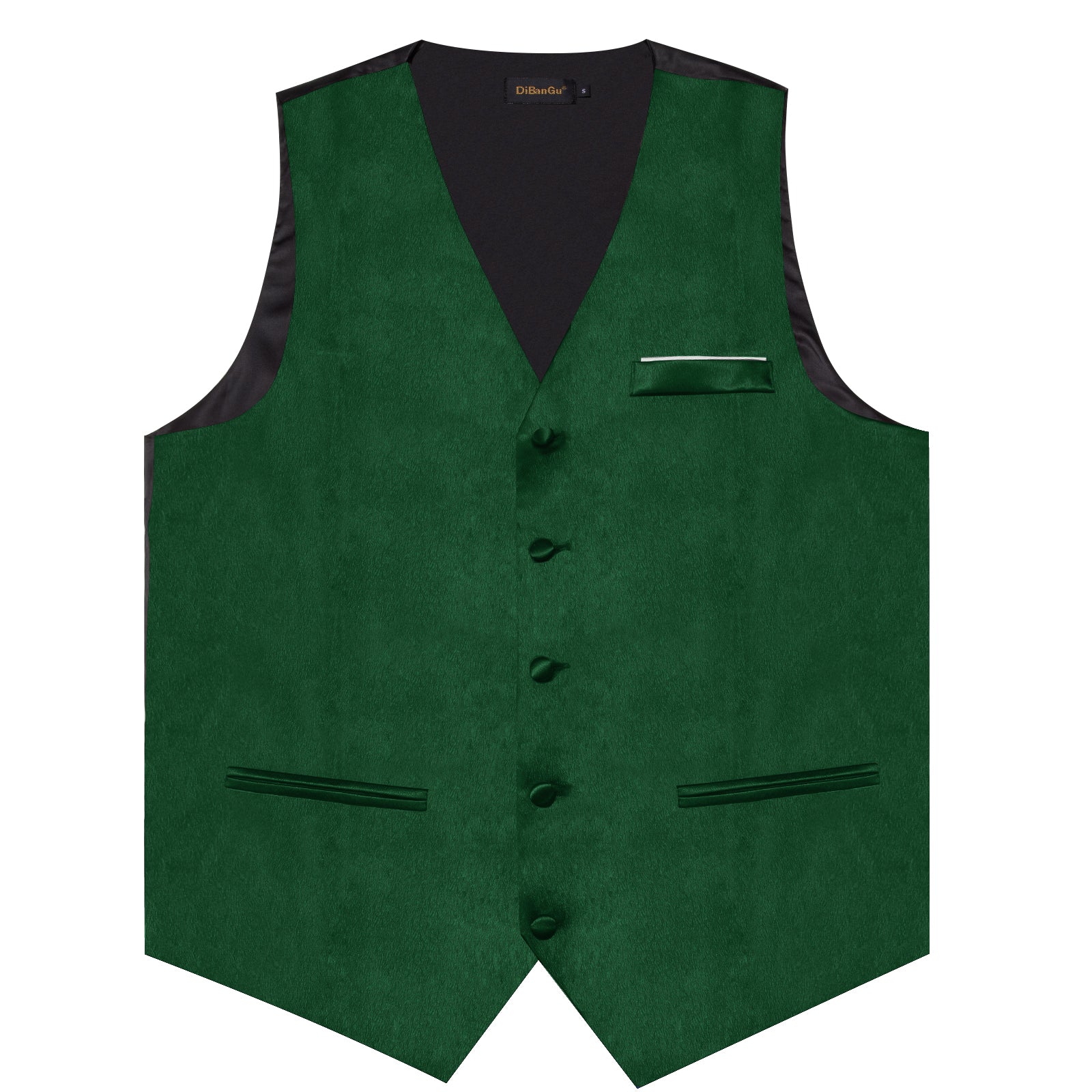 Green Solid Satin Waistcoat Vest Tie Handkerchief Cufflinks Set