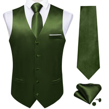 Green Solid Satin Waistcoat Vest Tie Handkerchief Cufflinks Set
