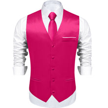 Red Solid Satin Waistcoat Vest Tie Handkerchief Cufflinks Set
