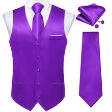 Blue Solid Satin Waistcoat Vest Tie Handkerchief Cufflinks Set