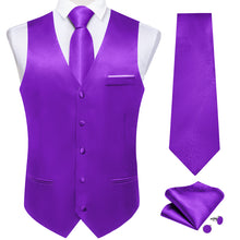 Blue Solid Satin Waistcoat Vest Tie Handkerchief Cufflinks Set