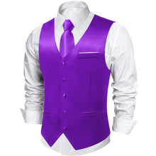 Blue Solid Satin Waistcoat Vest Tie Handkerchief Cufflinks Set