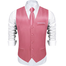Pink Solid Satin Waistcoat Vest Tie Handkerchief Cufflinks Set