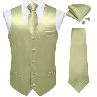 Champagne Solid Satin Waistcoat Vest Tie Handkerchief Cufflinks Set