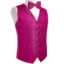 PIink Paisley Shiny Print Jacquard Silk Waistcoat Vest Bowtie Pocket Square Cufflinks Set